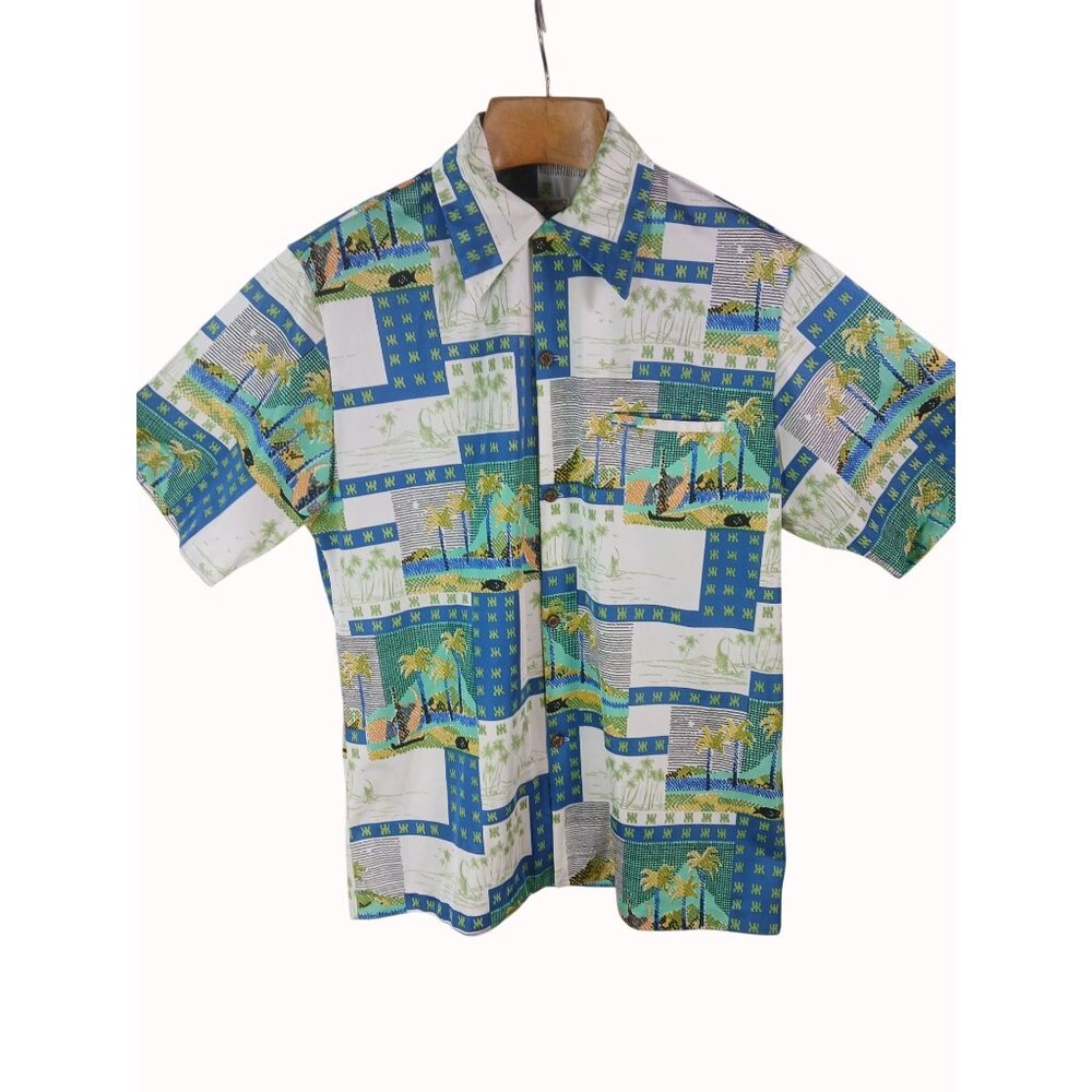Vintage 70s Napili Made Hawaii Tropical Graphic Hawaiian Shirt Size L No Iron - Picture 5 of 13
